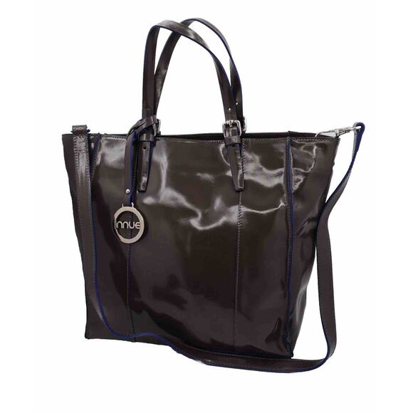 INNUE Large Brown Leather Tote Bag w/ Blue Trim 38-08